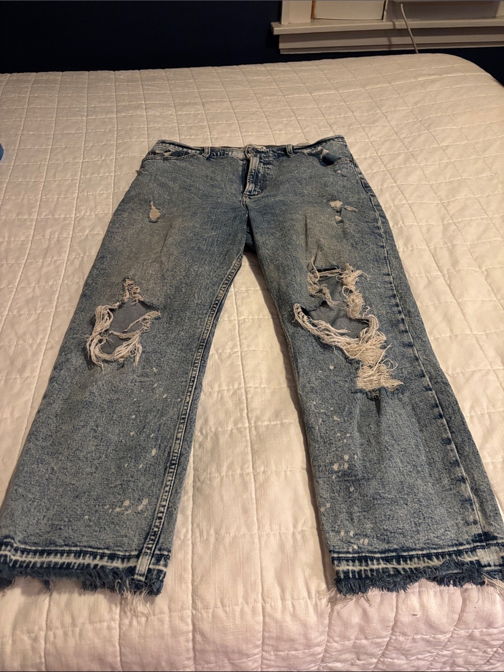 Abercrombie & Fitch Distressed Wide-Leg Jeans in Light Blue Wash